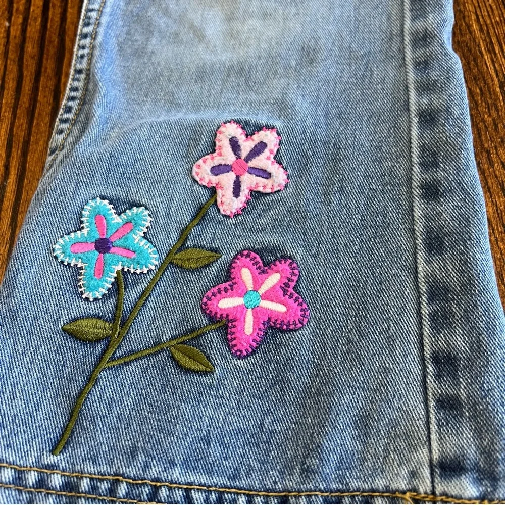 Vintage Y2K Gasoline Girls Bib Overalls Size Large Denim Jeans Flower Power